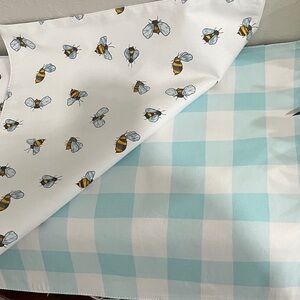 Sara Fitz Bee & Aqua Buffalo Check Placemat Set 2 of each 4 total NWT